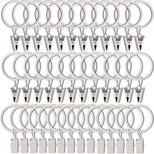 40 Pack White Curtain Rings with Clips, Curtain Hooks Hangers Clip Rings for Hanging Drapes Bows Hat, Drapery Rings 1.26 in I D, Fits up to 1 in Diameter Curtain Rod.