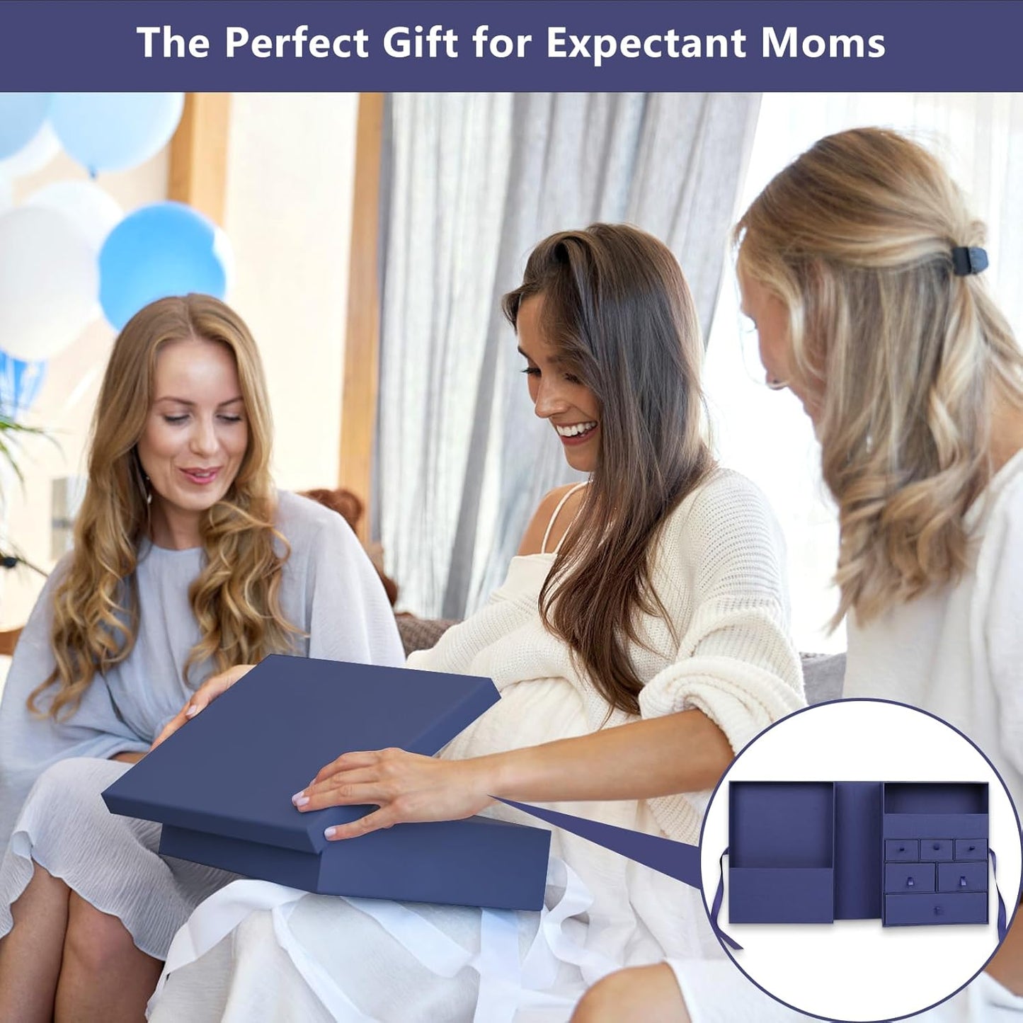 Memory Box for Kids,Baby Keepsake Box, Large Memory Box Drawer-Style Design with 8 Additional Items,Newborn Keepsake Box for Baby Girl & Boy,Gift for Baby Shower, Expecting Moms (Blue)