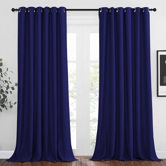 NICETOWN Bedroom Blackout Curtains 95 inch Length - Triple Weave Energy Saving Thermal Insulated Solid Grommet Blackout Draperies for Patio/Hall (1 Pair, 80 inches Wide, Navy Blue)