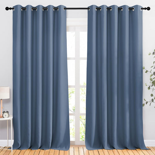 NICETOWN Room Darkening Curtains for Windows - Home Fashion Energy Saving Grommet Top Thermal Insulated Drapes for Bedroom/Patio Door (Stone Blue, 1 Pair, 66 by 90 Inch)