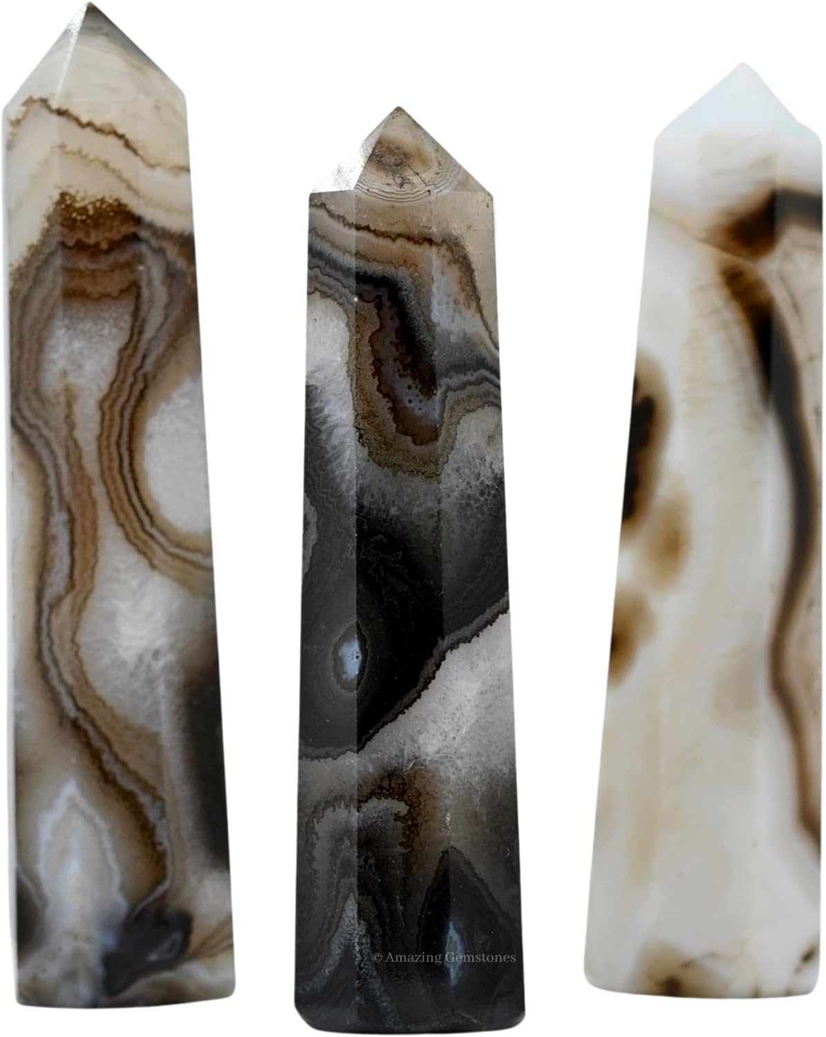 Amazing Gemstone Black Banded Agate Onyx Crystal Towers ~ Natural Healing Crystal Point Obelisk for Reiki Healing and Crystal Grid (3- Inch)