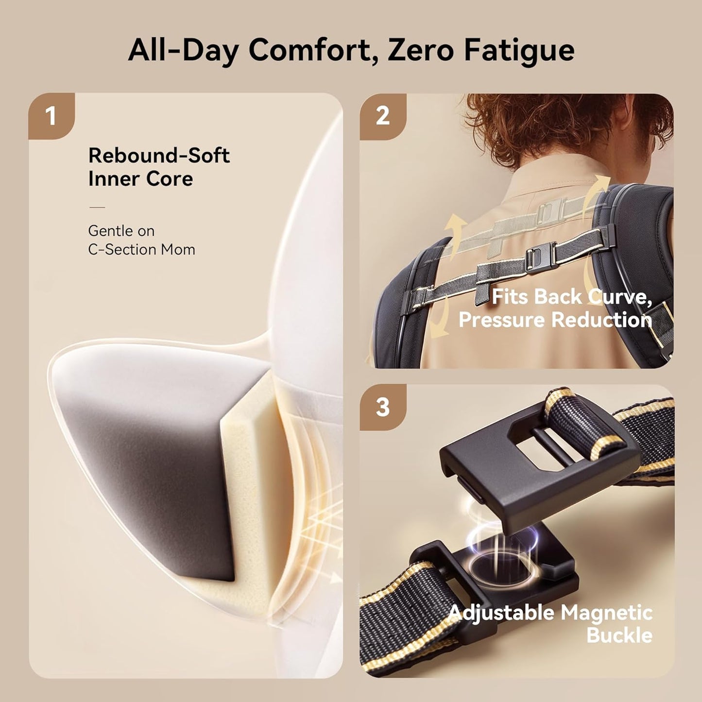 Baby Carrier with Hip Seat, BeBeBus 2-in-1 Ergonomic Newborn to Toddler Carrier up to 44 lbs, Detachable Hands-Free for Infant, All Season Forward-Facing Carry, Fits Waist Sizes up to 38 inch (Black)