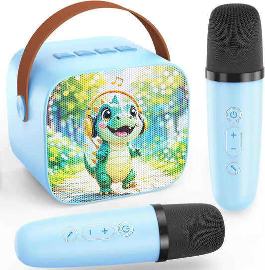 Mini Karaoke Machine for Kids Teen Adults - Toddler Toys Birthday Gift for Girls Boys Ages 3-12, Portable Bluetooth Speaker Set with 2 Wireless Microphones fits Family Fun Indoor Party Outdoor, Blue