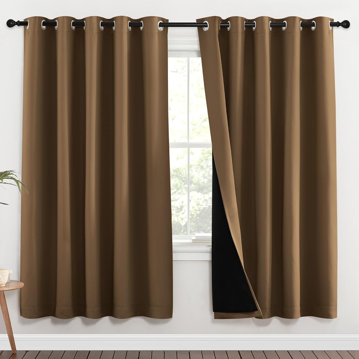 NICETOWN Full Shade Curtain Panels, 62 x 72 inch, Gold Brown, Pair of Energy Smart & Noise Blocking Out Blackout Drapes for Dining Room Window, Thermal Insulated Guest Room Lined Window Dressing