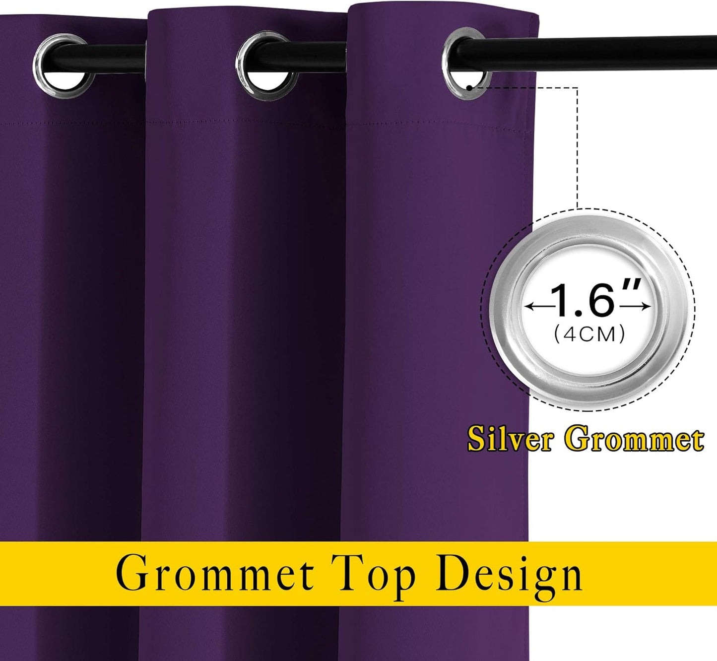 NICETOWN Royal Purple Room Darkening Draperies and Curtains - Home Fashion Energy Saving Grommet Top Room Darkening Drape Panels for Bedroom (Set of 2, 46 by 90 Inch, Royal Purple)