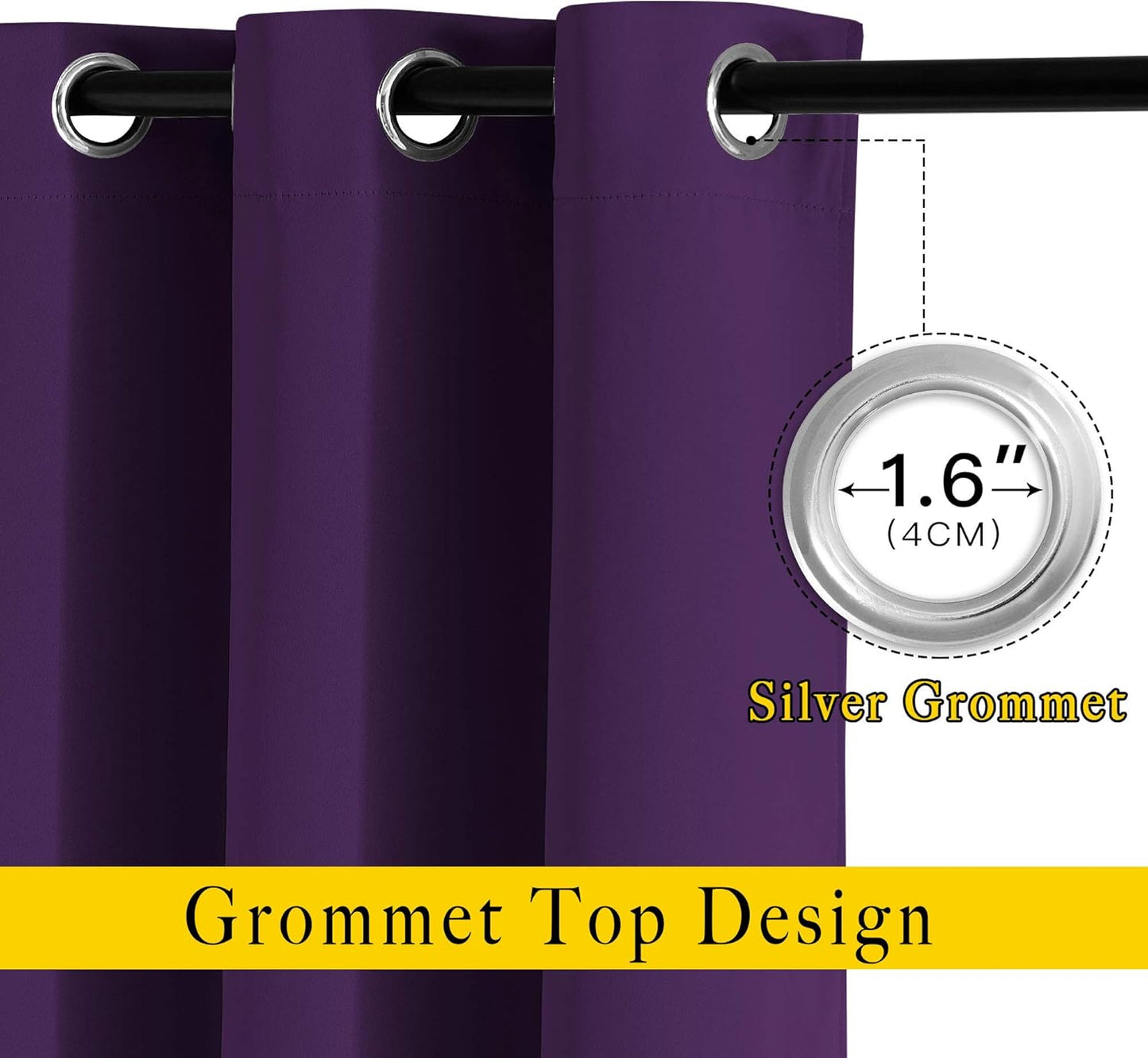 NICETOWN Bedroom Blackout Curtains Panels - Triple Weave Energy Saving Thermal Insulated Solid Grommet Blackout Draperies for Patio (80 inches by 108 Inch, Royal Purple, Set of 2)