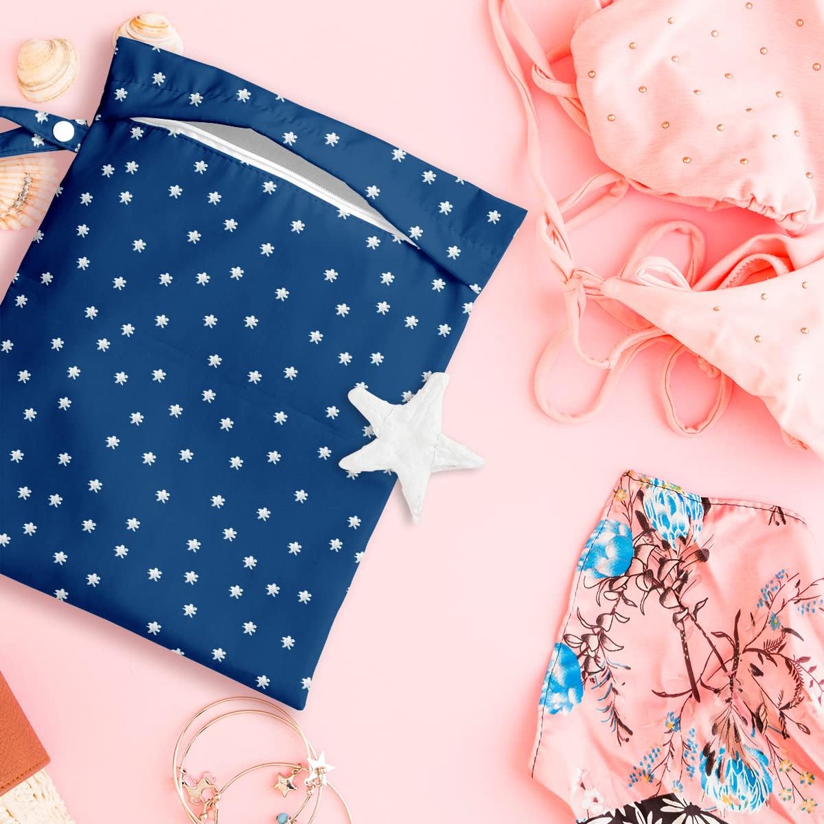 Wet Bag, Wet Dry Bag, Wet Bag for Swimsuit, Travel, Beach, Pool, Diapers, Dirty Yoga Gym Clothes, Makeup Bag, Waterproof Reusable Beach Bag Ocean Decor Starfish Sea Horse Anchor