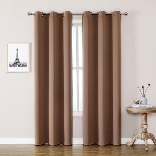 ChrisDowa Grommet Room Darkening Curtains for Bedroom and Living Room - 2 Panels Set Thermal Insulated Blackout Curtains (Cappuccino, 42W x 84L)