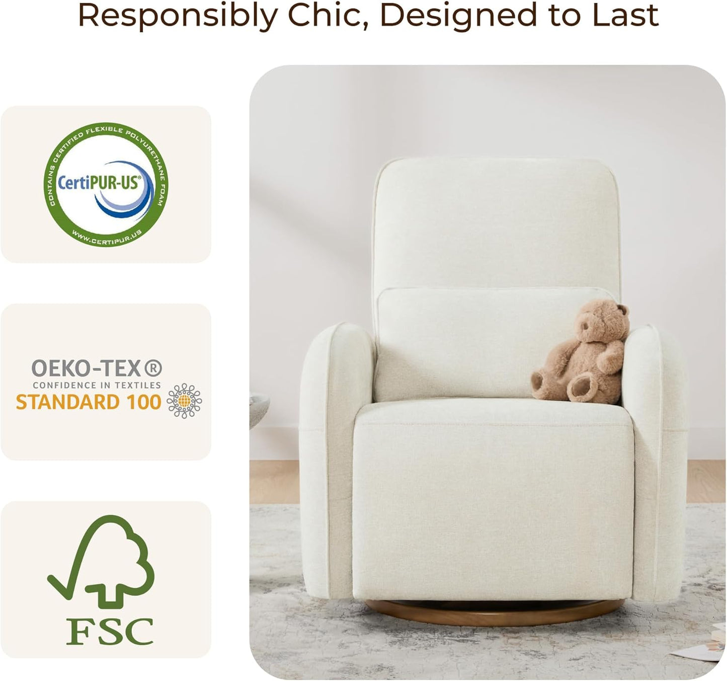 CHITA Power Nursery Glider Recliner Chair, Electric Swivel Rocker Recliner for Adults, Rocking Chair with Removable Lumbar Pillow for Living Room, FSC Certified, Fabric in Linen