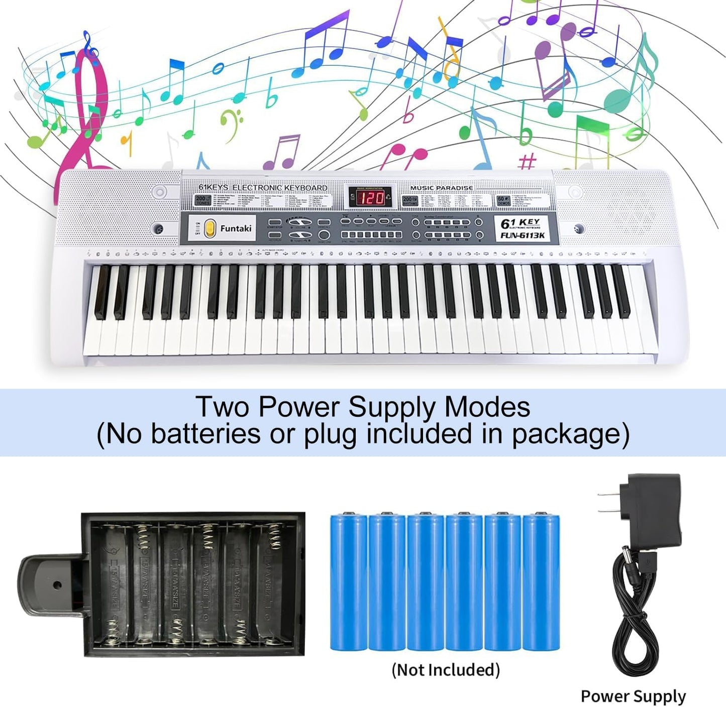 61 Key Electric Piano Keyboard with Lighted Keys, Digital Portable Keyboards with Sheet Music Stand, Mini Music Keyboard Pianos for Beginners Kids Adults, White