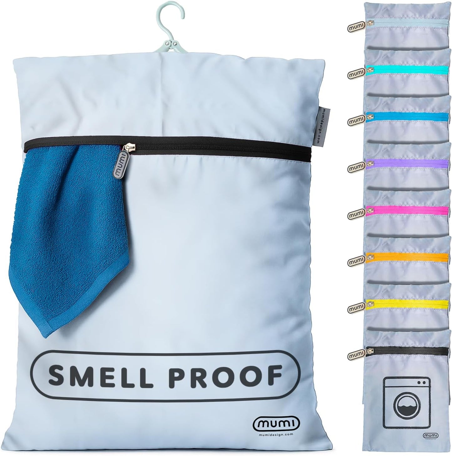 MUMI Travel Laundry Bag – Moisture & Smell-Proof Wash Bag with Folding Hanger & Outer Pouch | Large Washable Bags for Suitcase, Gym & Packing | Clothes Organizer for Trips & Storage - Black