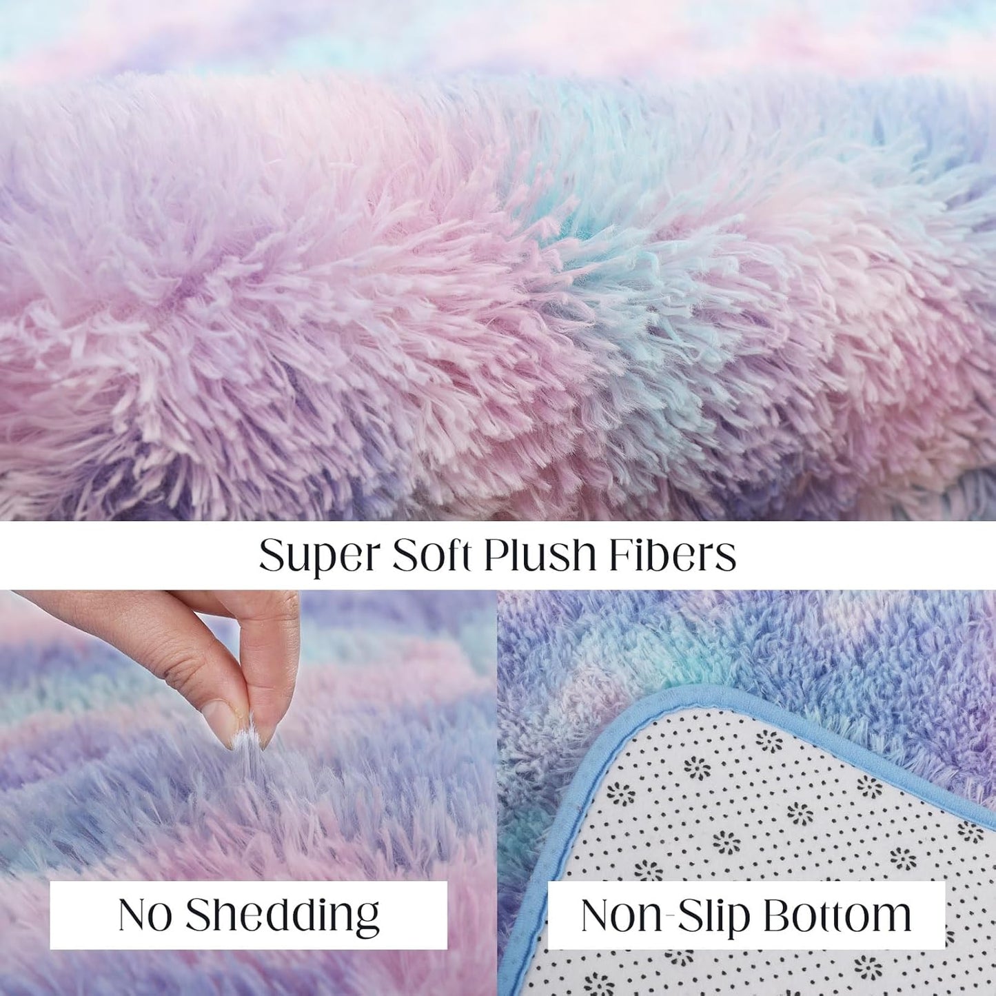 Rainbow Rug for Girls Room, 8x10 Fluffy Area Rugs for Bedroom, Colorful Kids Rug Cute Anti-Skid Indoor Carpet for Nursery, Living Room, Playroom, Home Decor