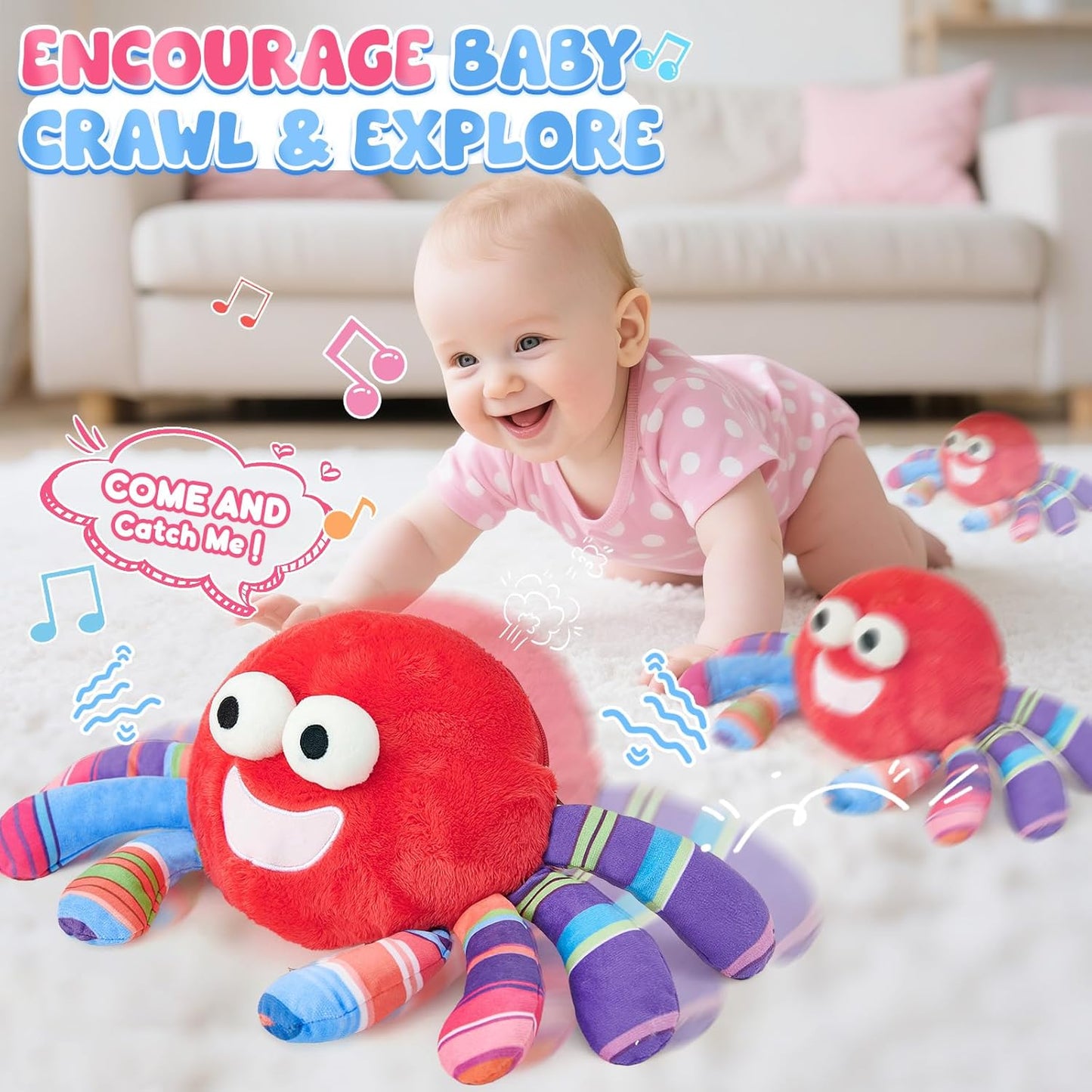 Golray Baby Crawling Toys 12-18 Months, Musical Dancing Tummy Time Red Crab with 50 Songs, Walking Moving Baby Sensory Toys, Toddlers Girls Boys Birthday Gifts for Infants 1-3 Years Old