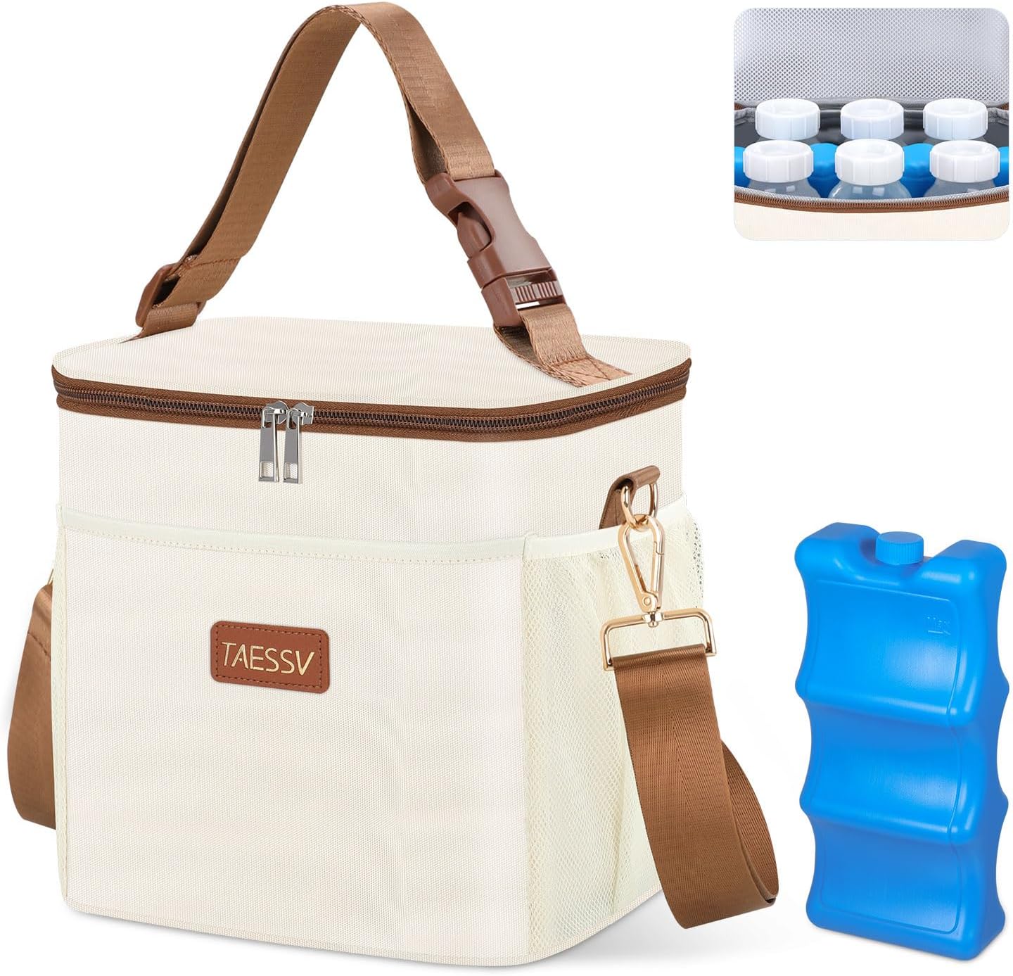 Breastmilk Cooler Bag with Ice Pack - Breast Milk Cooler Travel Bag Fits 6 Bottles Up to 11 Oz Insulated Baby Bottle Cooler Bag Breastmilk Storage Bag Cooler Perfect for Nursing Mom Daycare, Beige