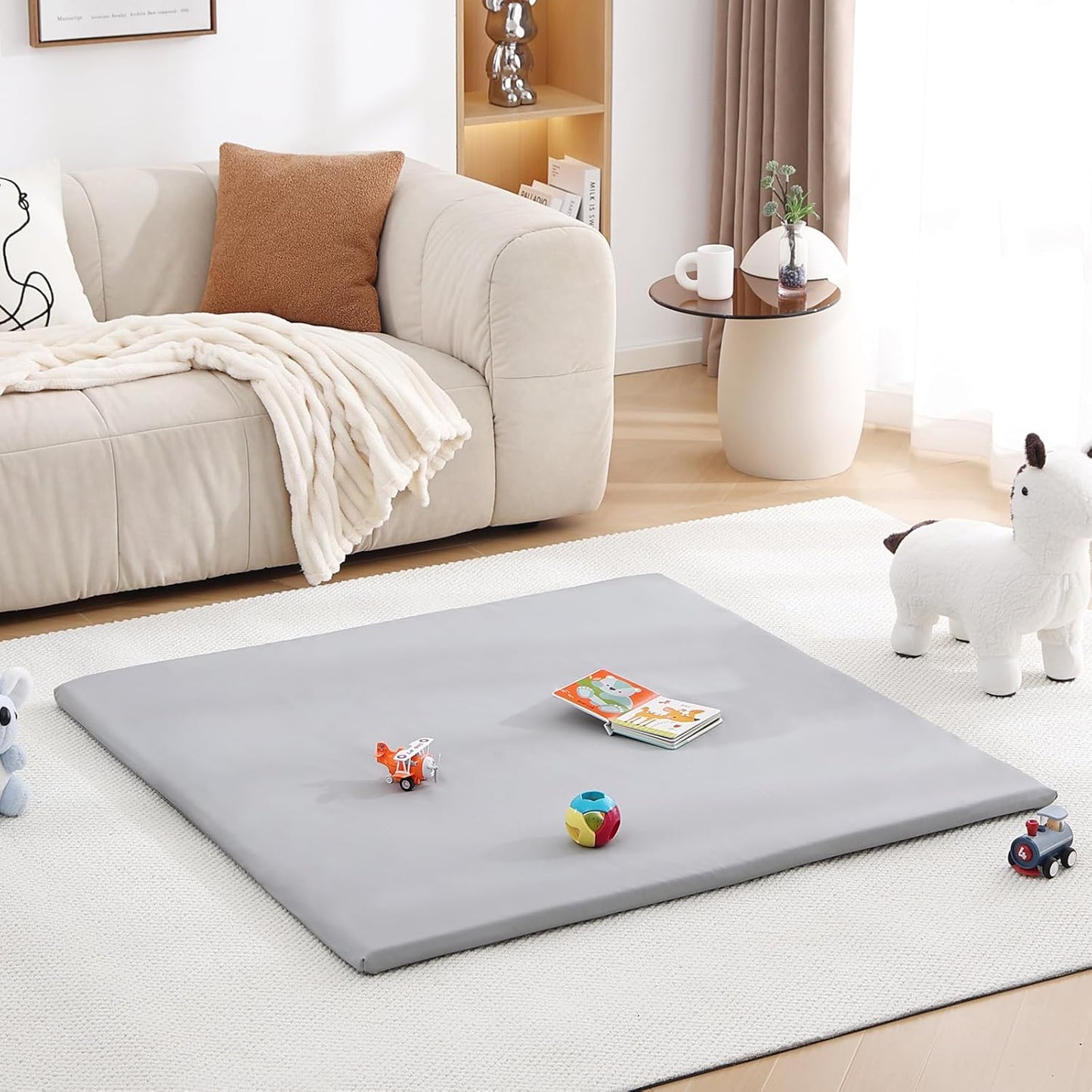 Baby Play Mat 48"x48" – Thick, Non-Slip Foam Mat for Babies and Toddlers. Foldable, Scrubbable, Odorless, and Soft, Ideal for Playpens, Crawling, and Indoor Playtime-Grey
