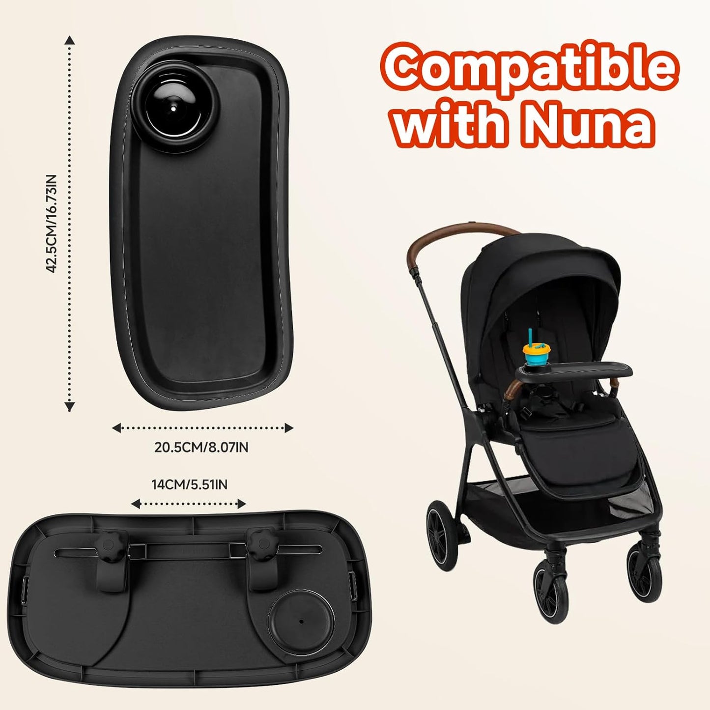 Snack Tray Compatible with Nuna Strollers, Stroller Tray Attachment Fits for Nuna, Stroller Trays with Cup Holder, Strollers Cup Holder, Easy to Install, Ideal for Strollers Accessories