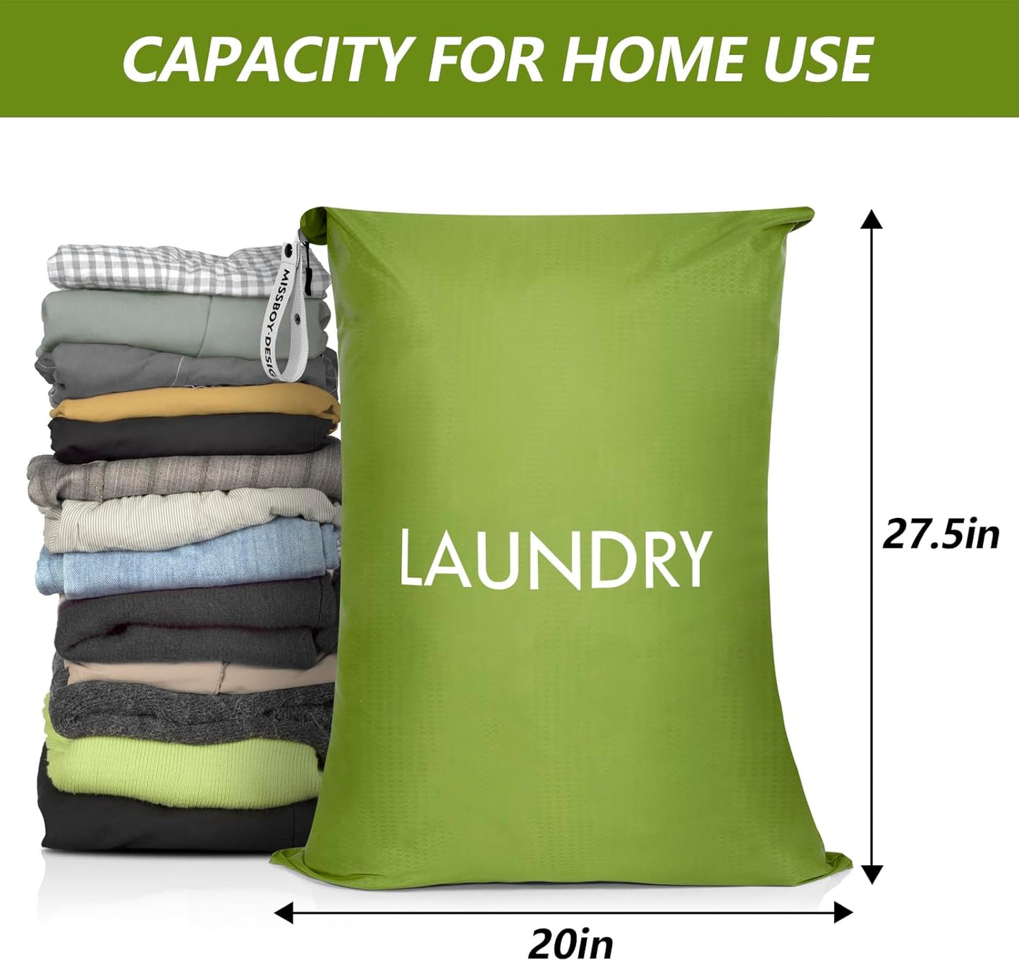 MissBoy Laundry Bag, Nylon Dirty Clothes Storage Bag, Splash-proof Travel Camping Laundry Bags with Zip, Lightweight Foldable Swimming Dry Wet Bag