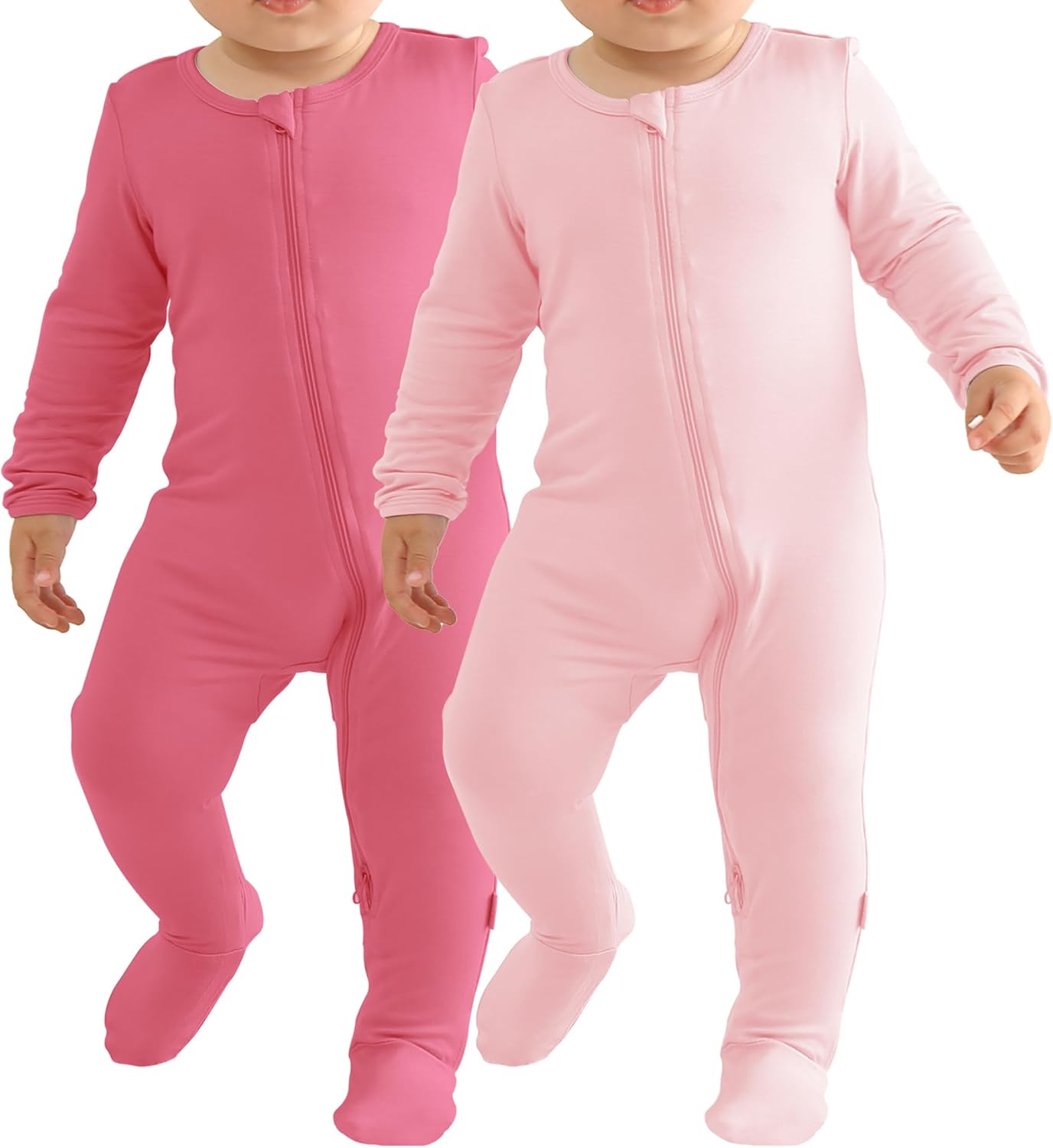 Baby Bamboo Rayon Romper Infant Footies Long Sleeve Double Zipper Outfits 2-Pack One-Piece Jumpsuits