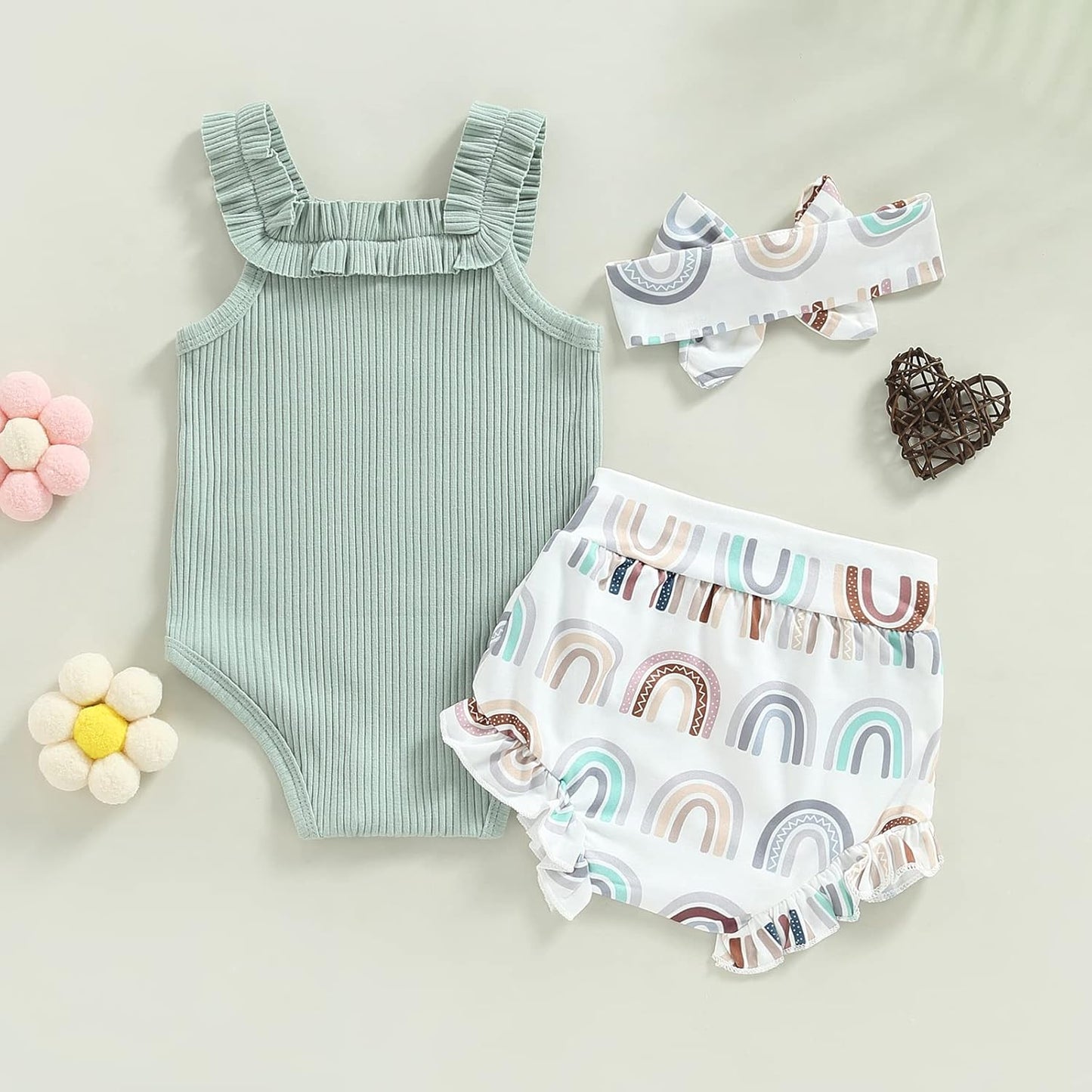 fhutpw Baby Girl Clothes Summer Cute Outfits 3 6 12 18 Months Spaghetti Strap Romper & Floarl Shorts Sets
