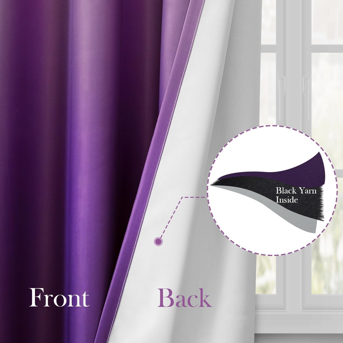 HOMEIDEAS Purple Ombre Blackout Curtains 52 X 63 Inch Length Gradient Room Darkening Thermal Insulated Energy Saving Grommet 2 Panels Window Drapes for Living Room, Bedroom