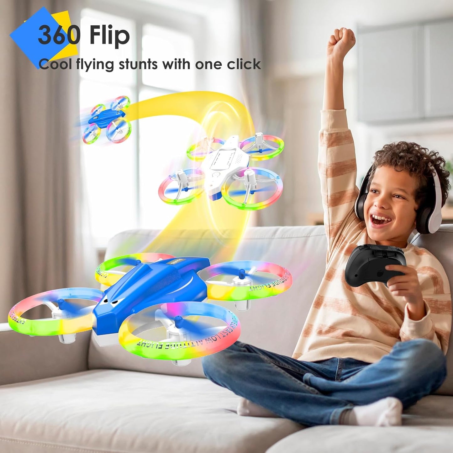 Drone, Mini Drone for Kid and Beginner with Led Light, Small Indoor Rc Drone with 360 Flip, 2 Batteries, One Key Take Off Landing, Kids Flying Toy Gift for Boy and Girl（Dark Blue)