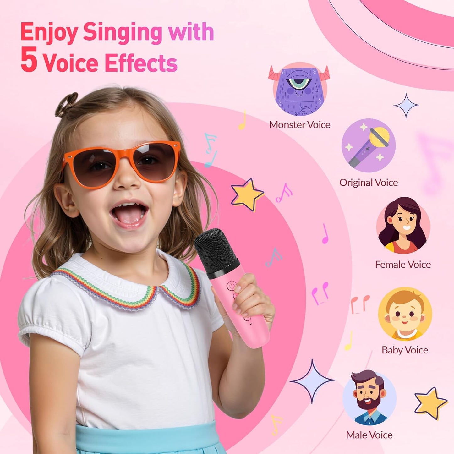 Mini Karaoke Machine with 2 Wireless Microphones for Kids Adults,Portable Bluetooth Karaoke Speaker with Party Lights,Christmas Birthday Gifts for Girls Ages 4, 5, 6,7, 8, 9, 10,12+ Family Home Party
