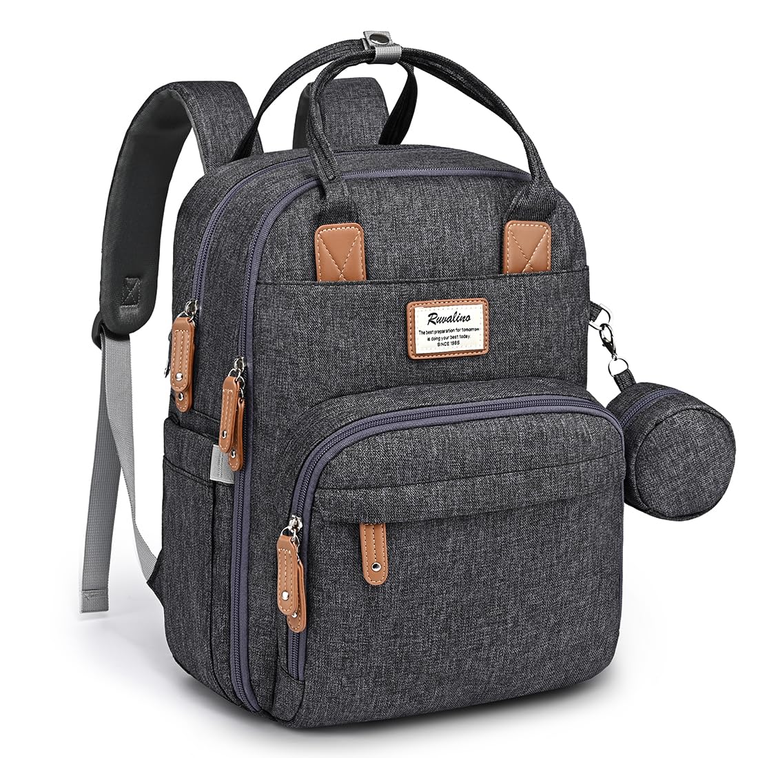 RUVALINO Diaper Bag Backpack, Multifunction Travel Pack Maternity Baby Changing Bags, Large Capacity, Waterproof, Dark Gray