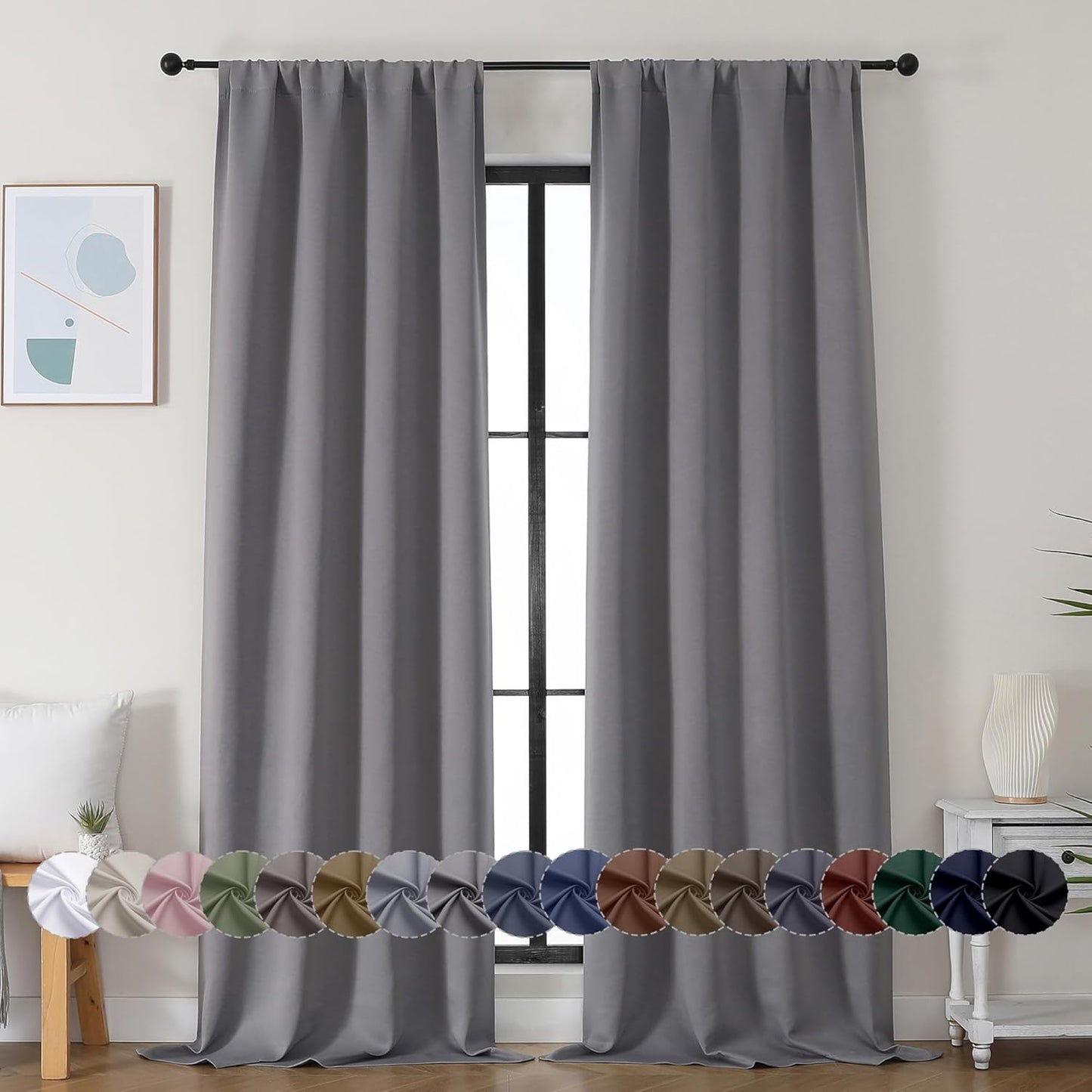 Simplebrand Ava Light Grey Blackout Curtains for Bedroom 96 Inches Long 2 Panels, Thermal Insulated, Energy Saving Living Room Window Treatment Curtains Blackout Drapes, W40 x L96 Inch, Light Grey