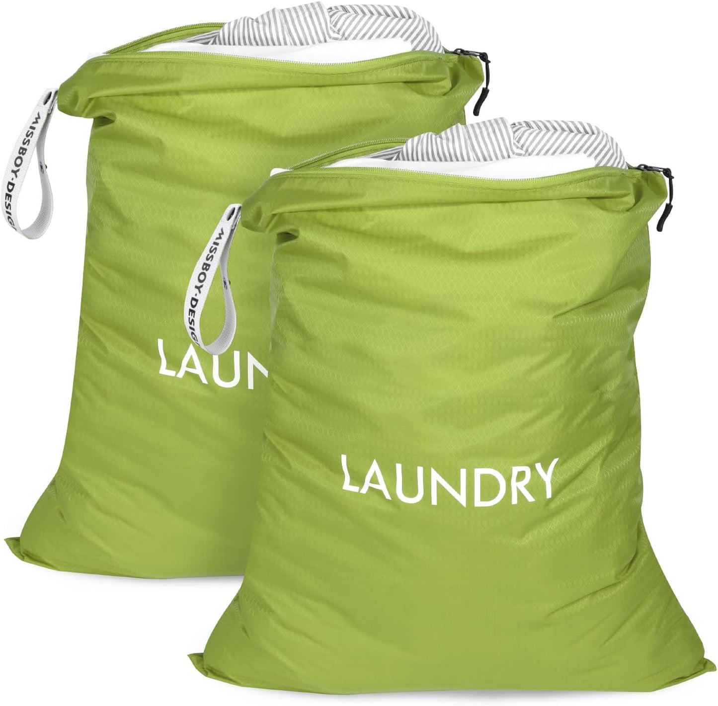 MissBoy 2 Pack Laundry Bags, Nylon Washable Wet Dry Bag, Travel Laundry Bags for Dirty Clothes, Dirty Clothes Organizer Bag for Home, College Dorm Laundromat