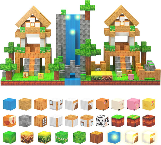 Magnetic Blocks - 138 PCS Building Blocks Set with 3 Light-Up Blocks, STEM Construction Cubes Toys for Kids 4-8, Toddler Sensory Stacking Toys, Christmas Birthday Gift for Boys and Girls Ages 3+