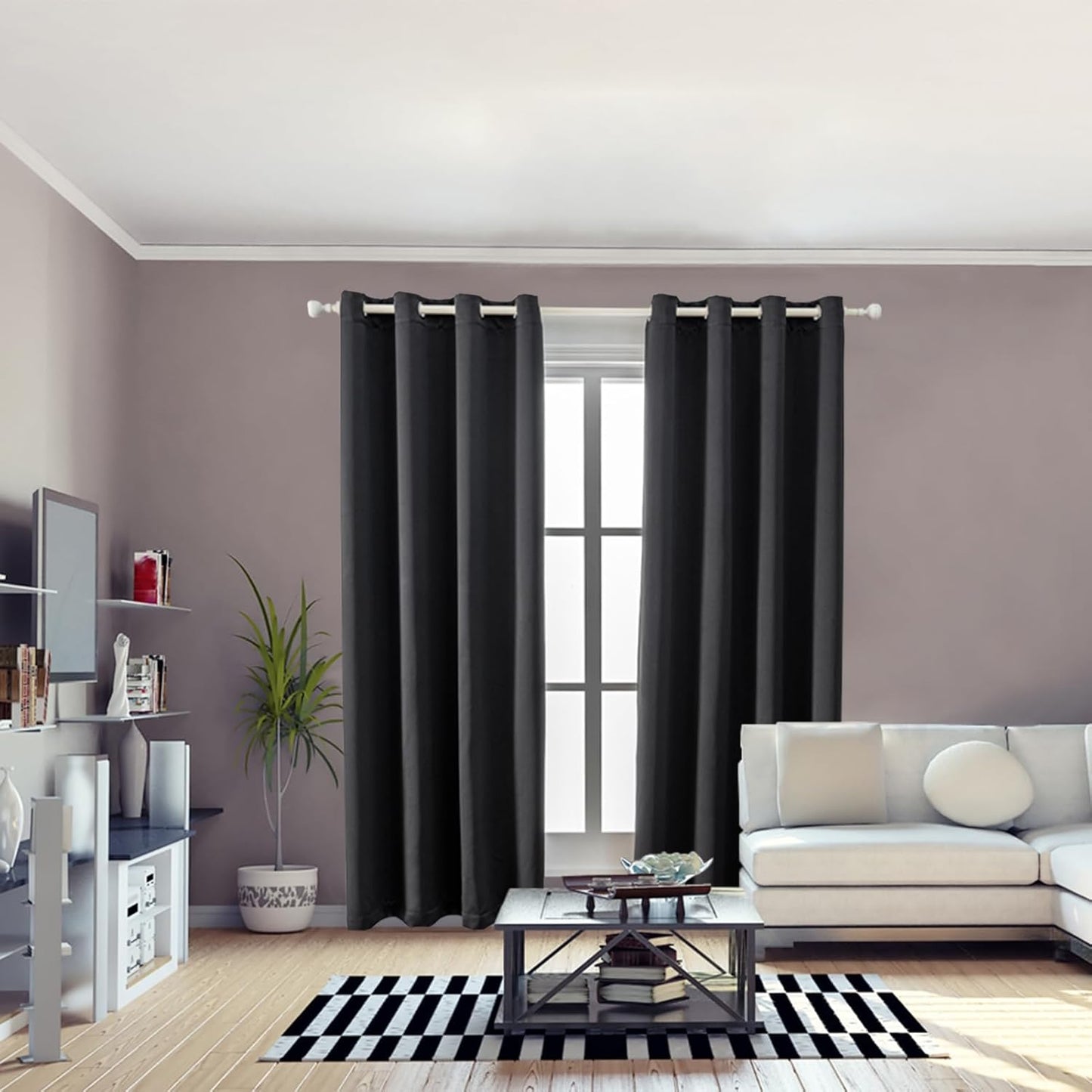 Anytime 100% Blackout Curtain Set, Thermal Insulated & Energy Efficiency Window Draperies for Guest Room, Full Shading Panels for Shift Worker and Light Sleepers（Black, 2 Panels, 52W x 72L）