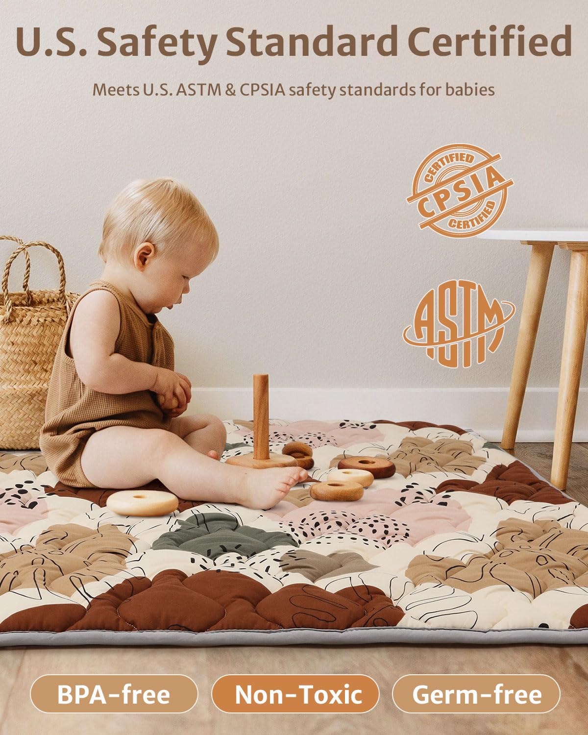 Blissful Diary Baby Play Mats for Floor, 47x47 Playpen Mat, Thicker Cushioning Padding Foam Playmat for Baby and Toddlers Infants, Non-Slip & Machine Washable, Boho Design