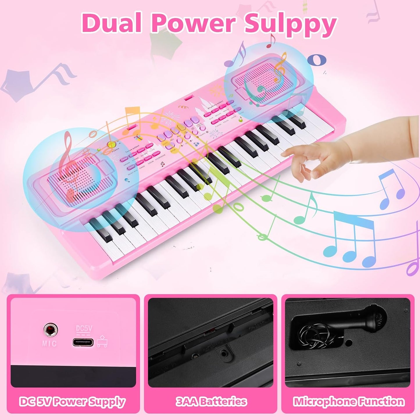 Kids Keyboard Piano, 37 Keys Keyboard Electric Digital Piano, Early Learning Educational Musical Toys Piano for Kids Toddlers Beginners with Music Stand, Microphone - Christmas Birthday Gifts, Pink