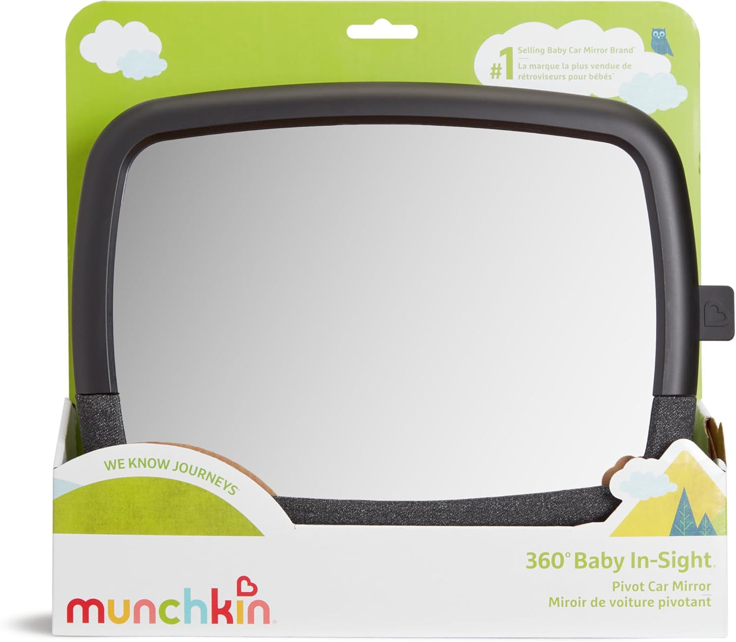 Munchkin Baby Car Mirror for Rear Facing Car Seats, Pivot 360 Baby in-Sight Adjustable Auto Mirror, Black