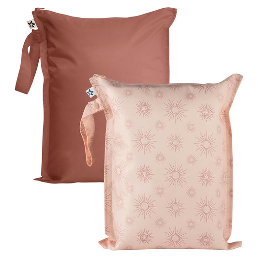 Tiny Twinkle Mess-Proof Waterproof Wet Dry Bag | 2-Pack Reusable Wet Bags for Swimsuits & Baby Clothes | Leakproof Wet Bag for Travel & Diaper Changes for Baby (Shine)