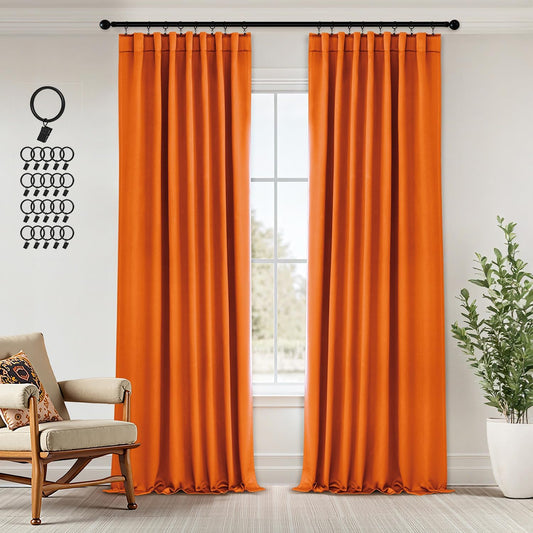 ANRODUO Back Tab Blackout Curtains for Bedroom Living Room, Rod Pocket Pinch Pleated Thermal Insulated Room Darkening Curtains 96 Inches Long 2 Panels, Orange, 42 x 96 Inch
