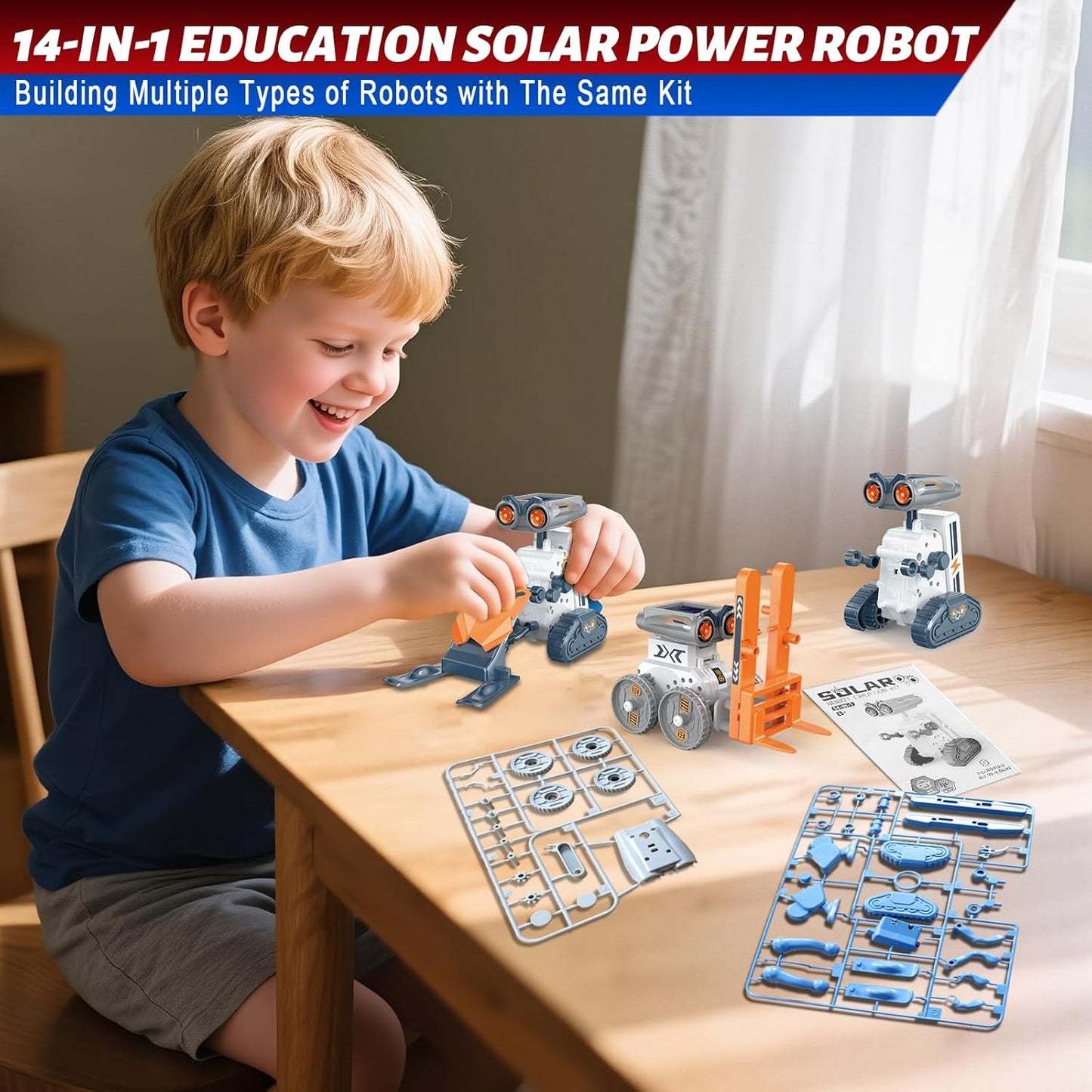 21-in-1 Education Solar Power Robot, STEM Toys for Ages 8-13, DIY Educational Science Building Toy, Solar or Battery Powered Robotic Set for Children Birthday with 210Pcs