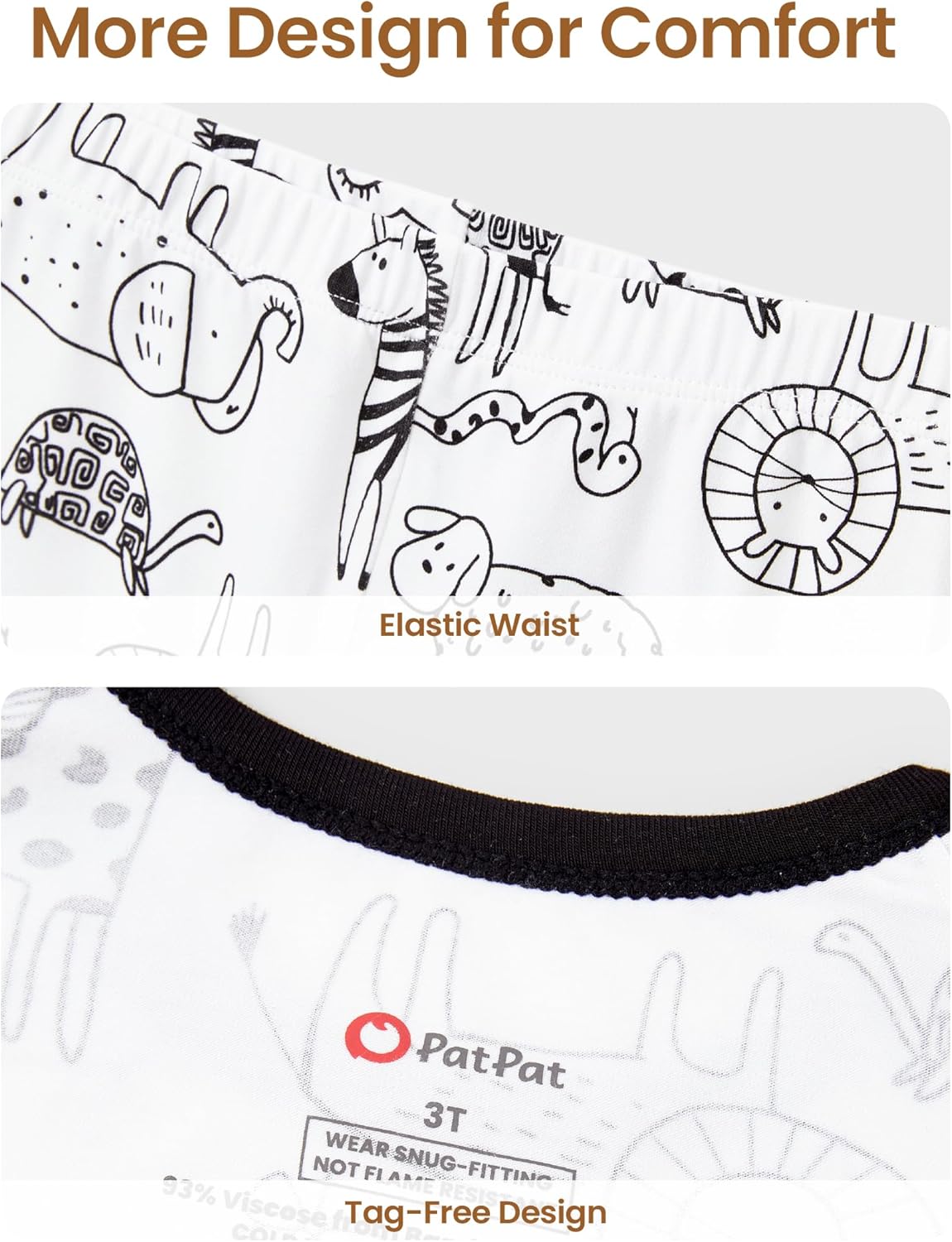 PATPAT Bamboo Viscose Pajama Set for Toddlers with Improved Tensile Strength, Snug Fit Pjs Sleeper for Baby Boys Girls Kids