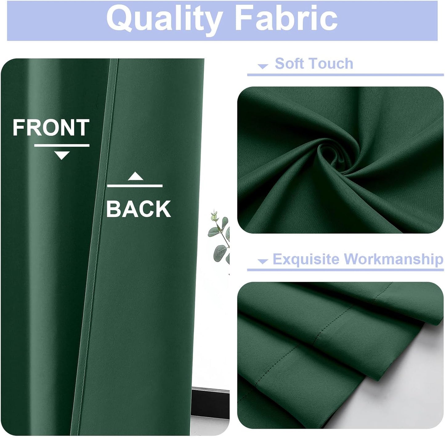 Simplebrand Blackout Extra 10ft Curtains for Patio 120 Inches Long 2 Panels Set, Solid Thermal Insulated Energy Saving Rod Pocket Window Treatment Curtains Blackout Drapes, 50" Wx120 L, Ever Green
