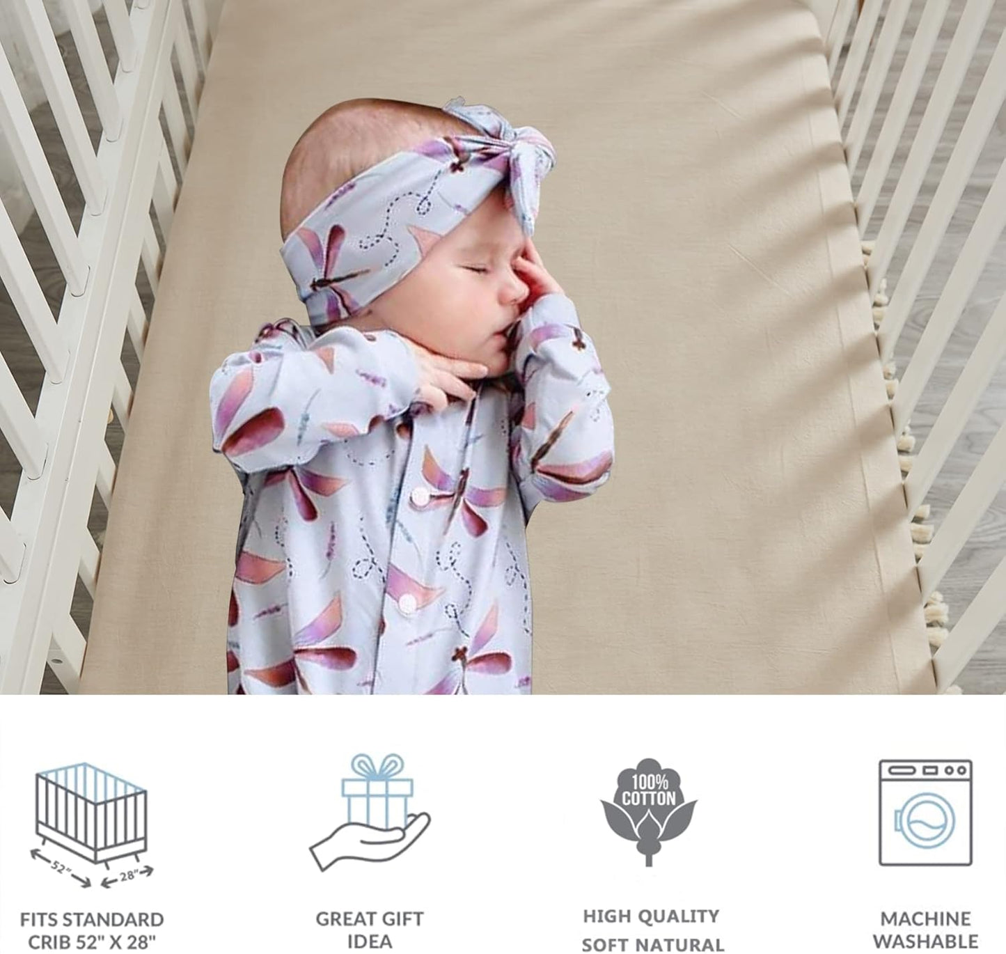 Brandream Gender Neutral Boho Bohemian Baby Girl Boy Nursery Crib Bedding Set 3 Pieces Solid Beige Farmhouse Chic Ruffle Unisex Cozy 100% Washed Cotton