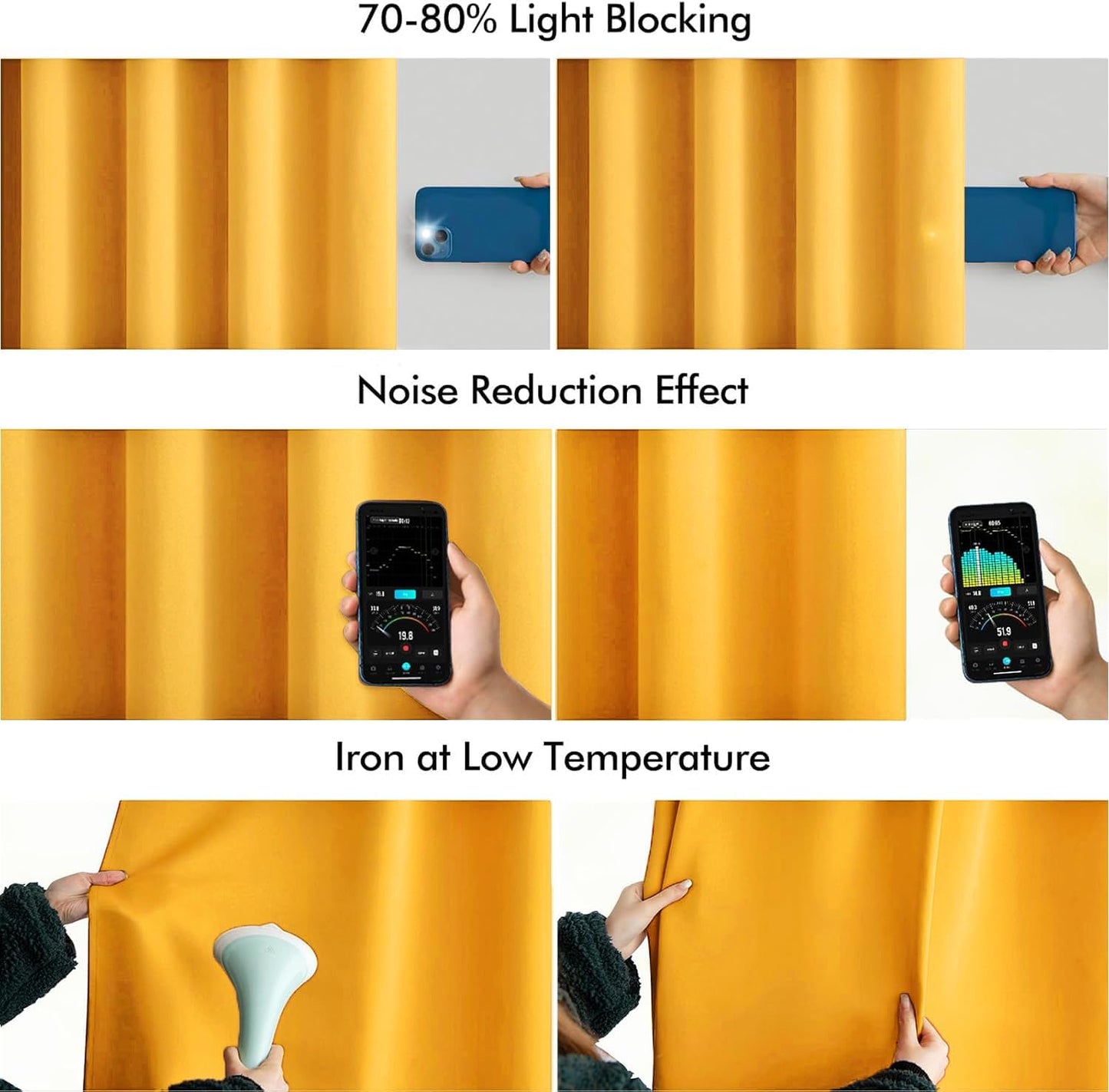 MIULEE Yellow Back Tab Blackout Curtains 120 Inch Long 2 Panels Set for Bedroom, Rod Pocket/Pinch Pleated Extra Long Thermal Insulated Living Room Darkening Light Blocking 10FT Drapes