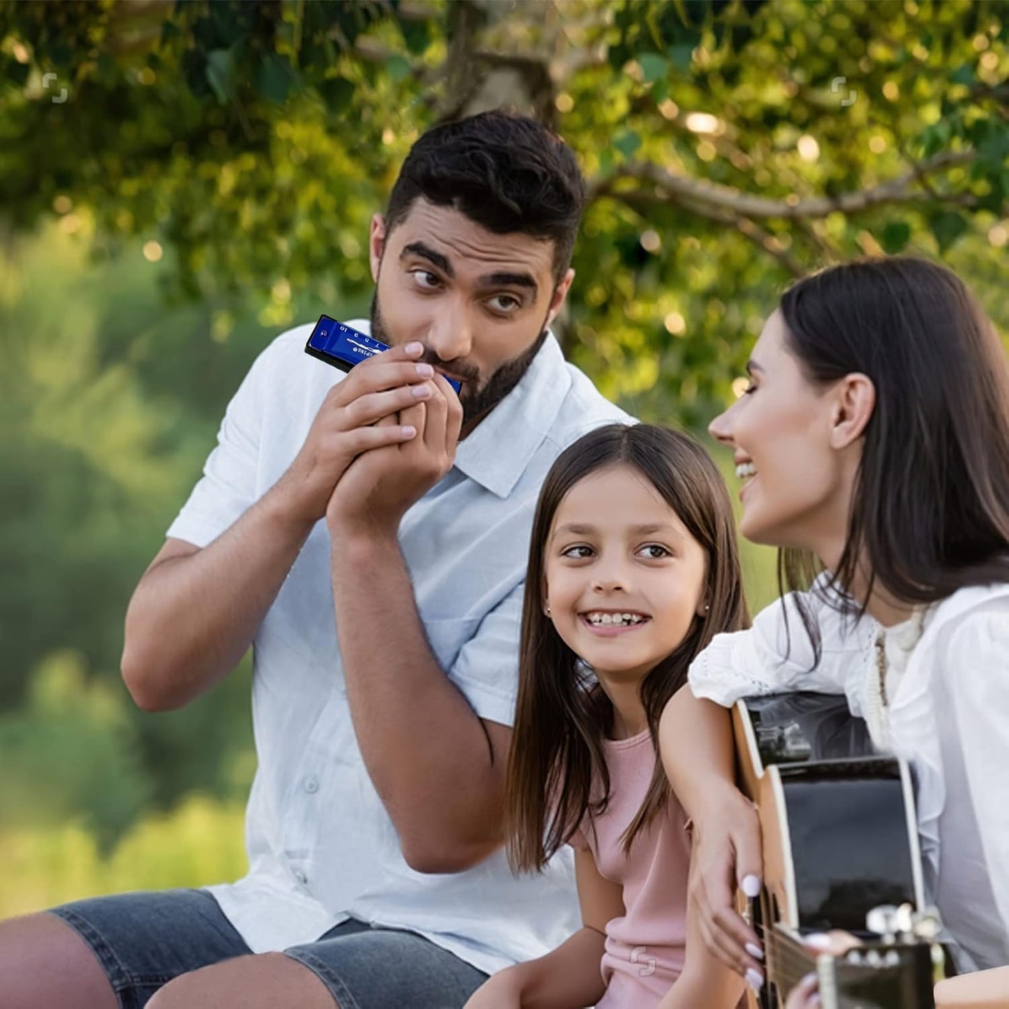 UPINS Harmonica, 4PCS Key of C Blues 10 Hole 20 Tones Titanium Color Harmonica with Case Cleaning Cloth for Beginner Students Kids (Blue)