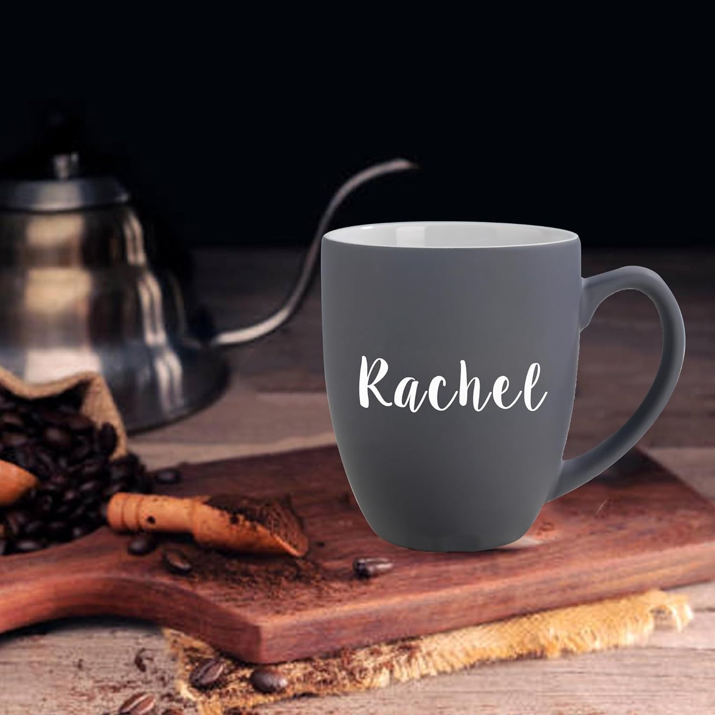 Personalized Coffee Mug Engraved with your Custom Text - Customized Coffee Mugs, Hot Chocolate Mug, Tea Cup, Birthday Gifts, Retirement Gift (Engraved Custom Text, Matte Grey)