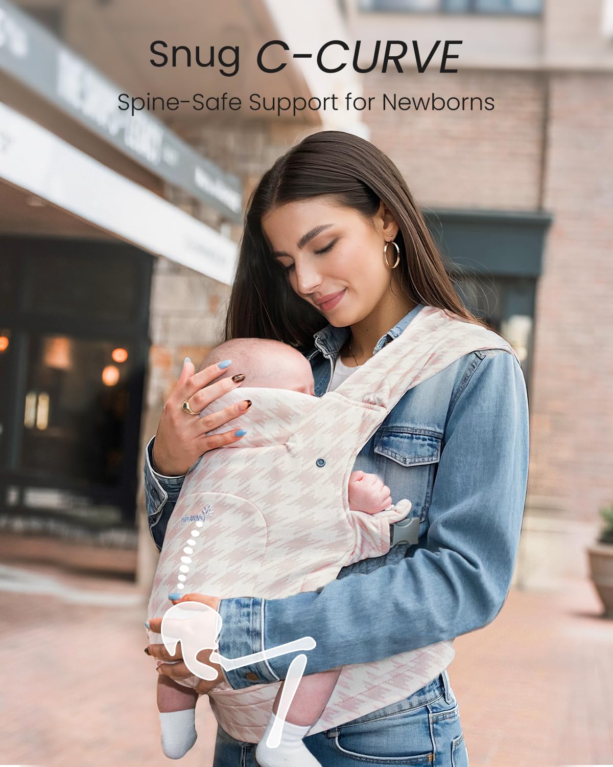 GROWNSY Baby Carrier Newborn to Toddler, Cozy Baby Wraps Carrier, Ergonomic Baby Carrier with Head Support, Tweed Pink