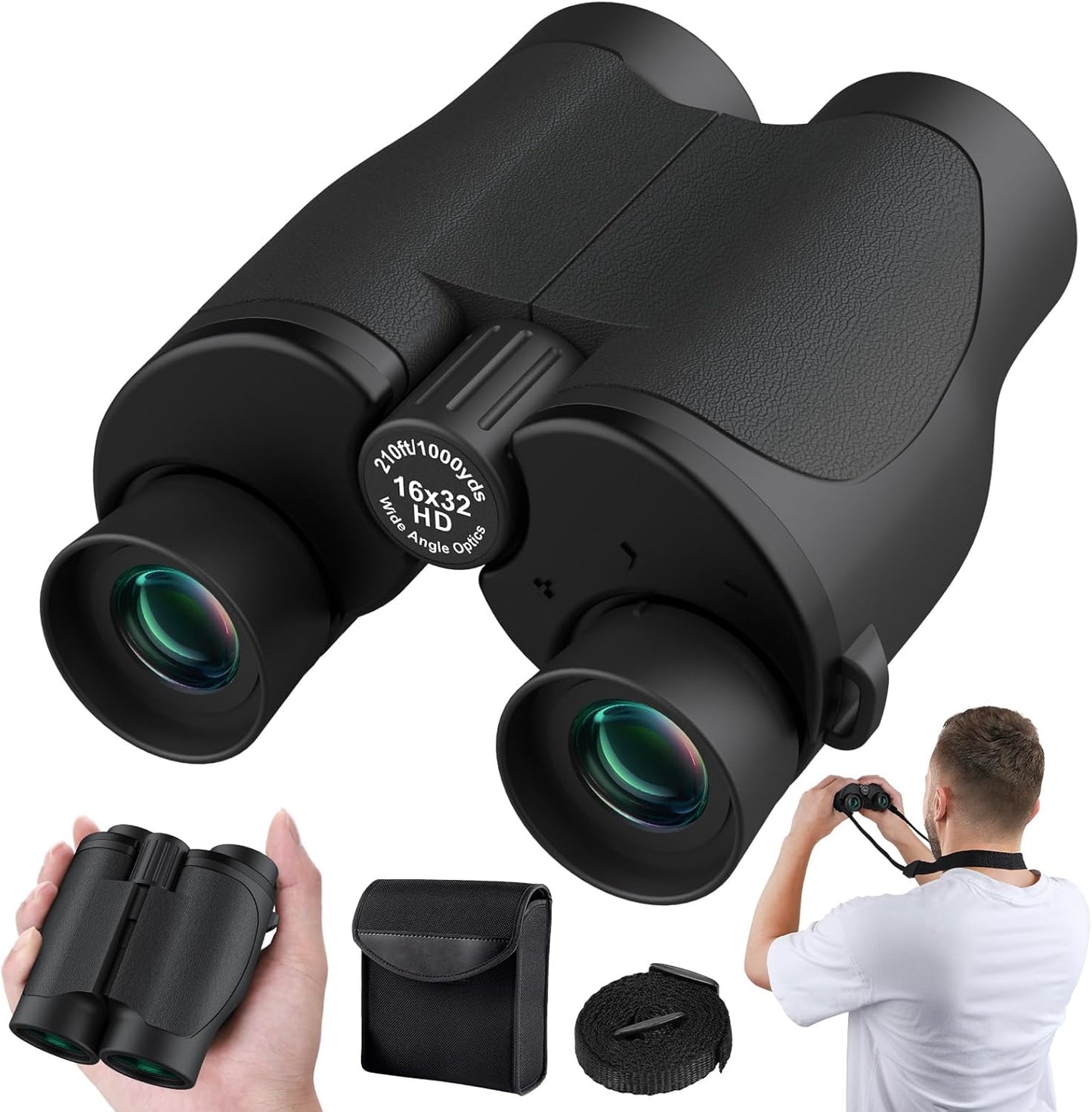 Aurosports 16x32 Compact Binoculars for Adults and Kids - High Powered Small Binoculars with Low Light Vision - Easy Focus Lightweight binos for Bird Watching Hunting Travel Hiking