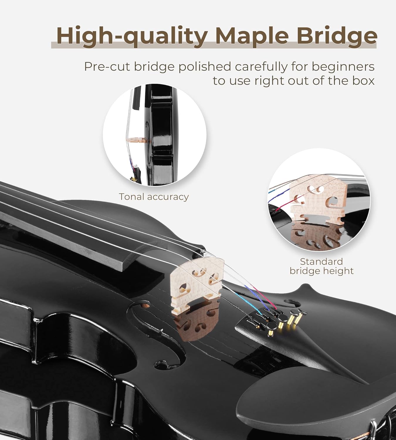 Vangoa 4/4 Full Size Beginner Violin Set, Acoustic Violin for Adults, Teens and Children over 11, Violin Beginner Set (with Hard Case, Rosin, Shoulder Rest, Bow, Spare Strings, Mutes and Black Set)