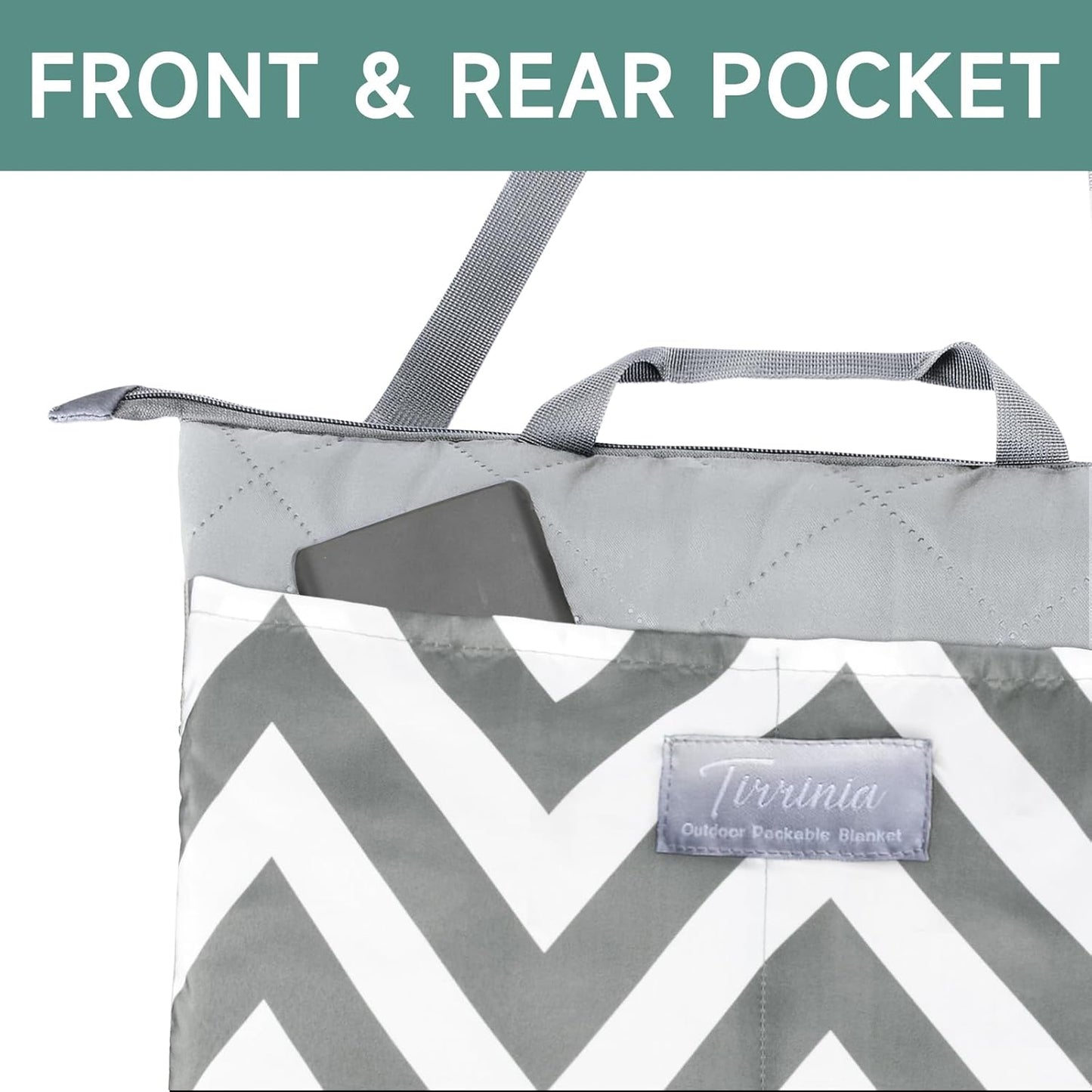 Waterproof Picnic Blanket, Lightweight 50” x 60” Foldable Sandproof Beach Blanket with Large Pocket, Portable Outdoor Camping Blanket Great Couples Gift Ideas, Gray Wavy