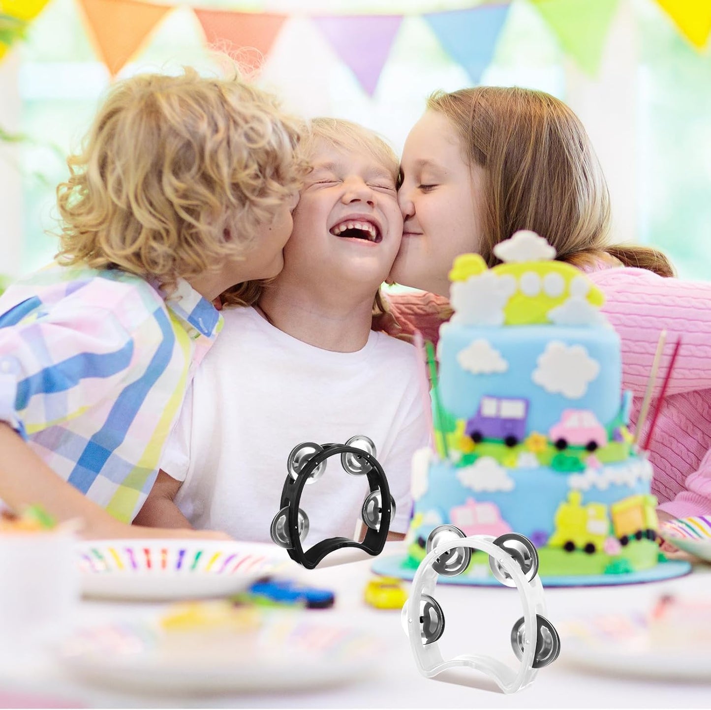 Yeshone 30 Pack Tambourine for Kids Adult Tamborines Musical Instrument Noise Makers 4 Bells Handheld Tambourines for Back to School Supplies Church Wedding Operation Christmas(Black and White)