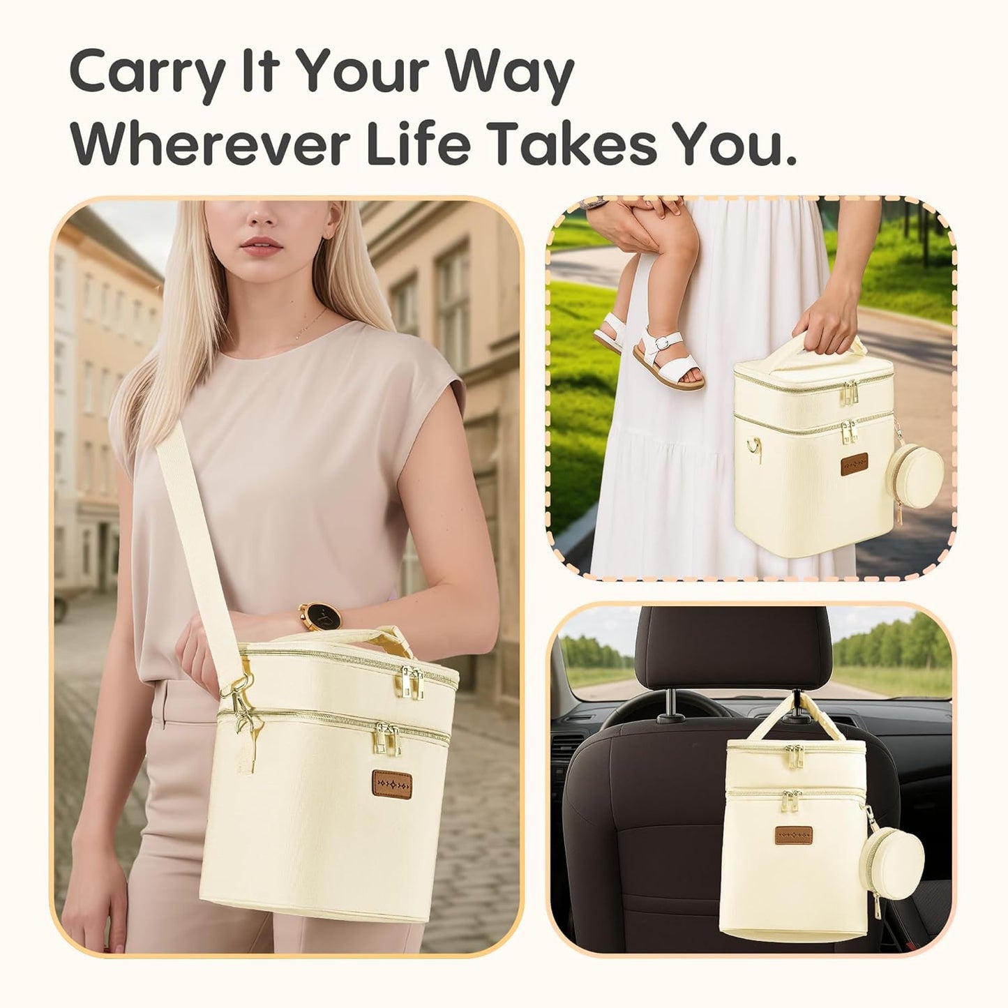 Breastmilk Cooler Bag with Ice Pack & Pacifier Case, Large Double Layer Insulated Baby Bottle Cooler Fits 6 Bottles, Breast Pump Storage Bag for Working Nursing Moms, with Gift Box