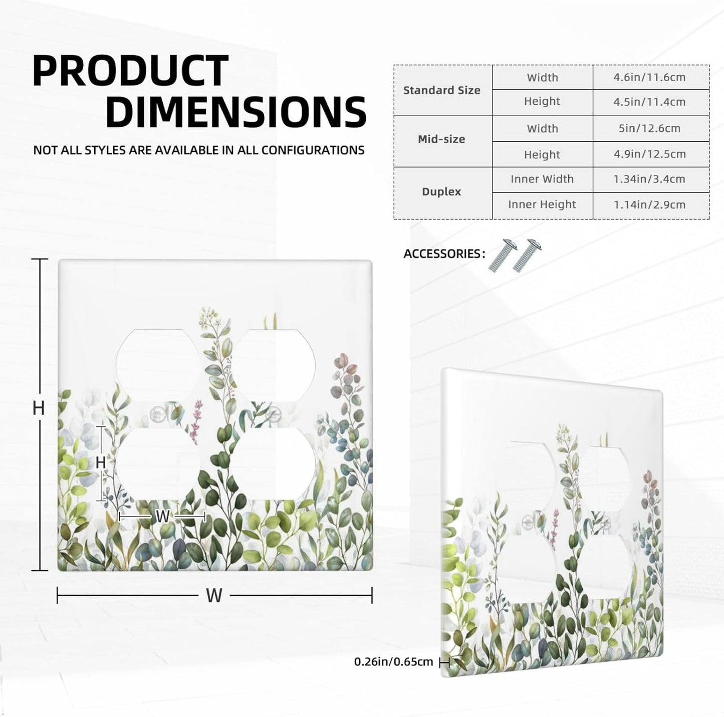 Green Eucalyptus Leaf Plant Herbs Springnature Outlet Covers 2 Gang Double Duplex Decorative Light Switch Covers Electrical Wallplates Socket Faceplate for Bed Room Living Room Decor